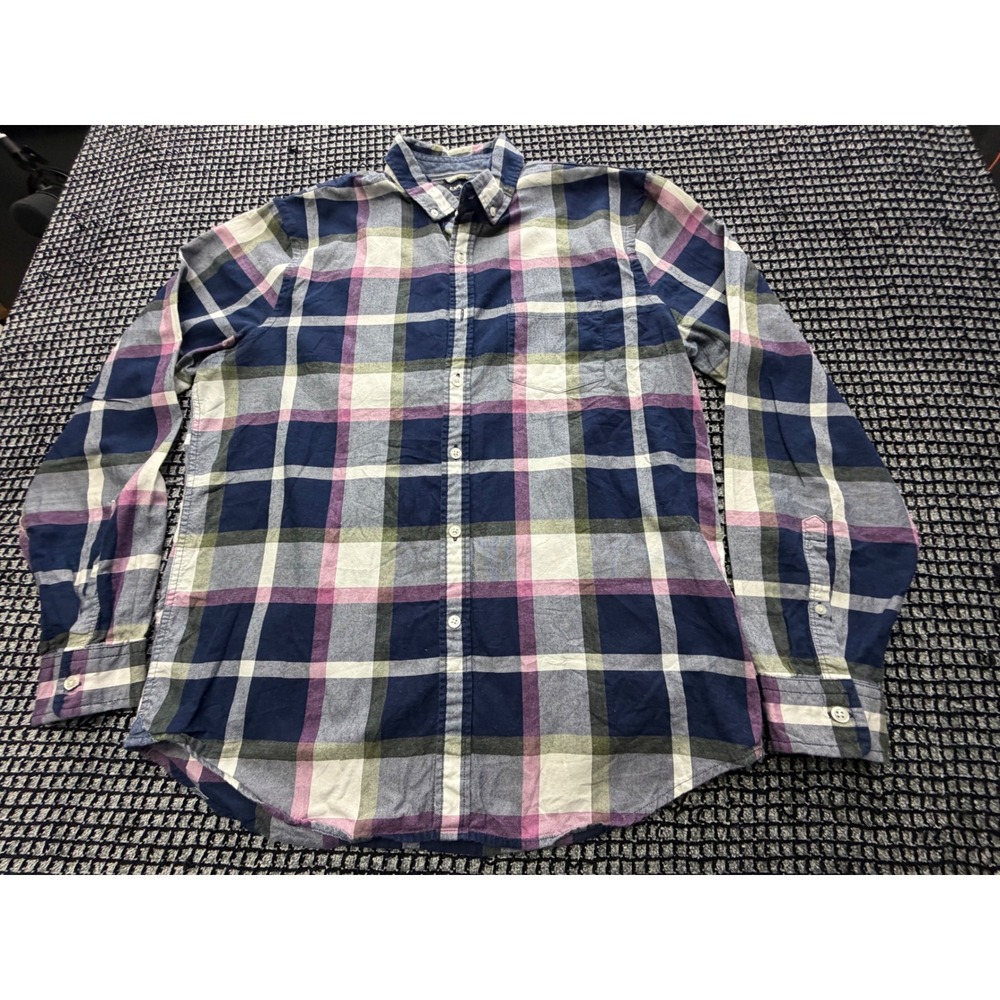 Express Button Up Shirt Mens Large Blue Pink Plaid Soft Wash Long Sleeve
